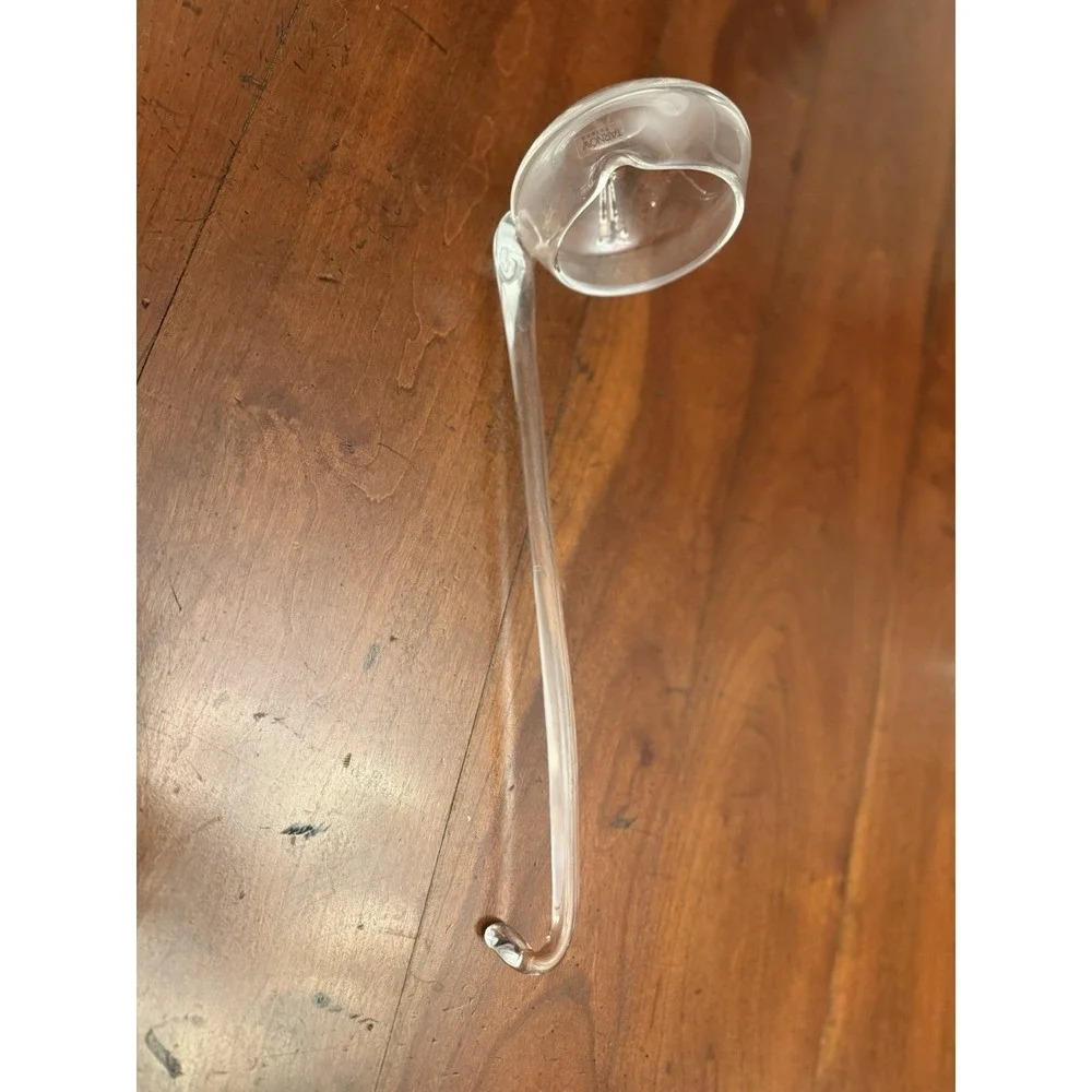 Vintage Tarnów Polish Hand Blown Clear Glass Punch Bowl Ladle Spout Hook Handle